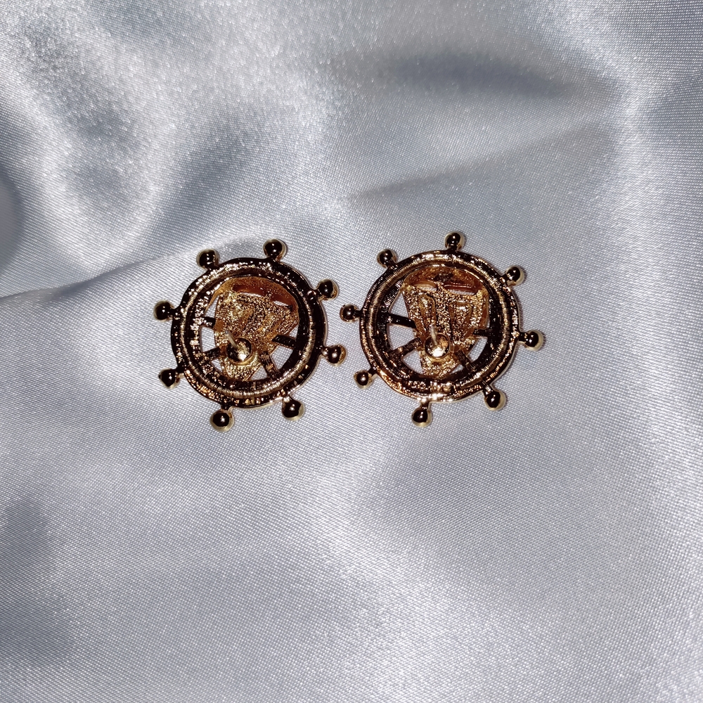 Nautical Gold and Blue Earrings - Picture 2 of 6